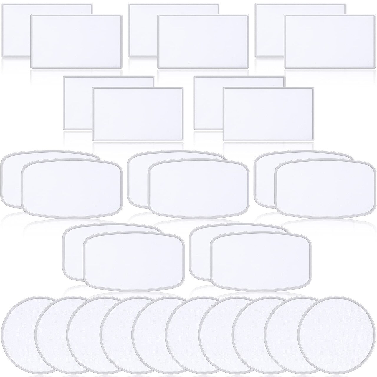 30 Pieces Sublimation Patches Fabric Iron-on Blank Patches 3 Shapes Repair Patches Sublimation Blank Hat Patch for DIY Crafts, Caps Clothes Shoes Bags Backpacks Uniforms (White Frame)